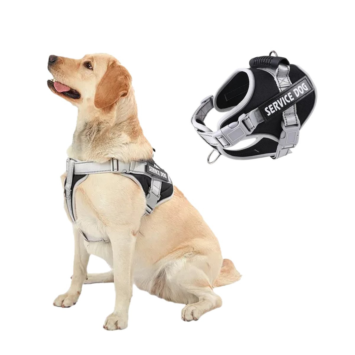 PACK6 PECHERA COMODA SERVICE DOG TALLA XL NEGRO CON ASA Y+REGALO STICKER - 2