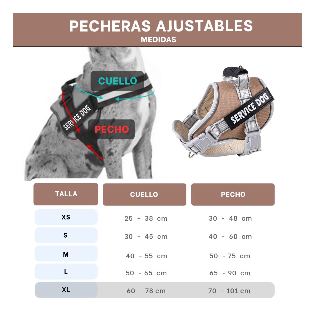 HARNESS PROFESIONAL SERVICE DOG TALLA XL MARRON CON ASA Y+PAPEL REGALO - 4