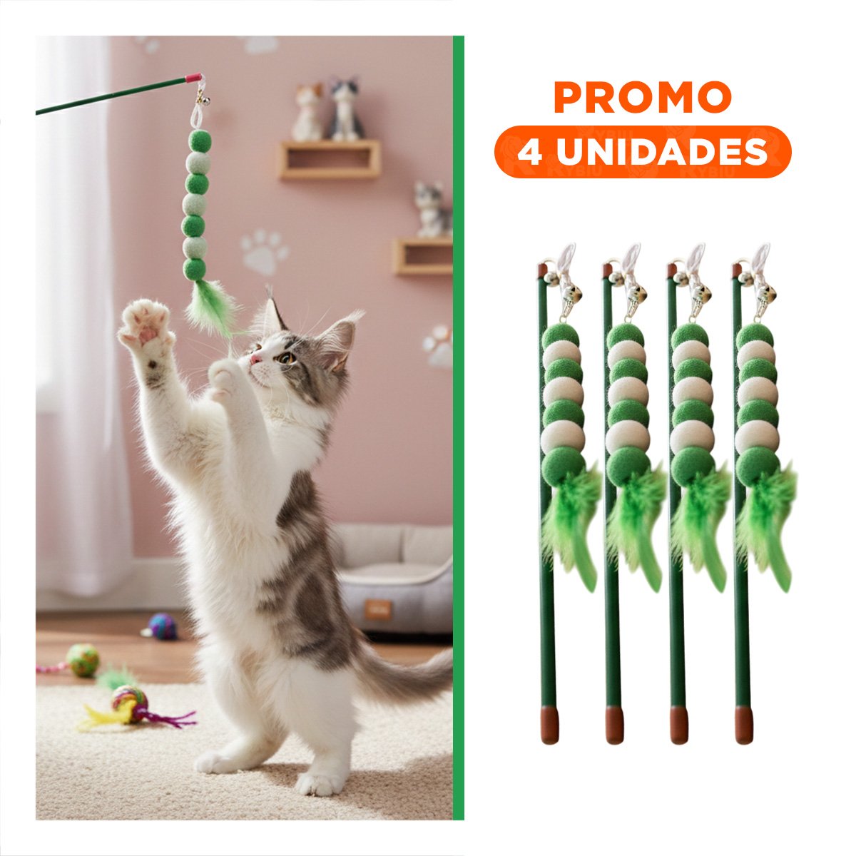 PACK4 ESTIMULO DE PLASTICO PARA GATO CON BOLITAS COLOR VERDE EN JUEGO ACTIVO Y+REGALO STICKER - 1