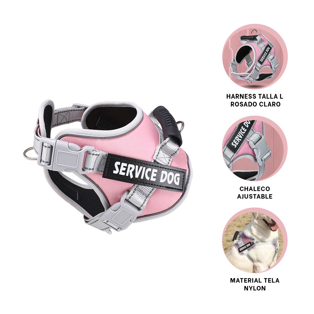 CHALECO PROFESIONAL SERVICE DOG TALLA L ROSADO CLARO CON ASA - 3