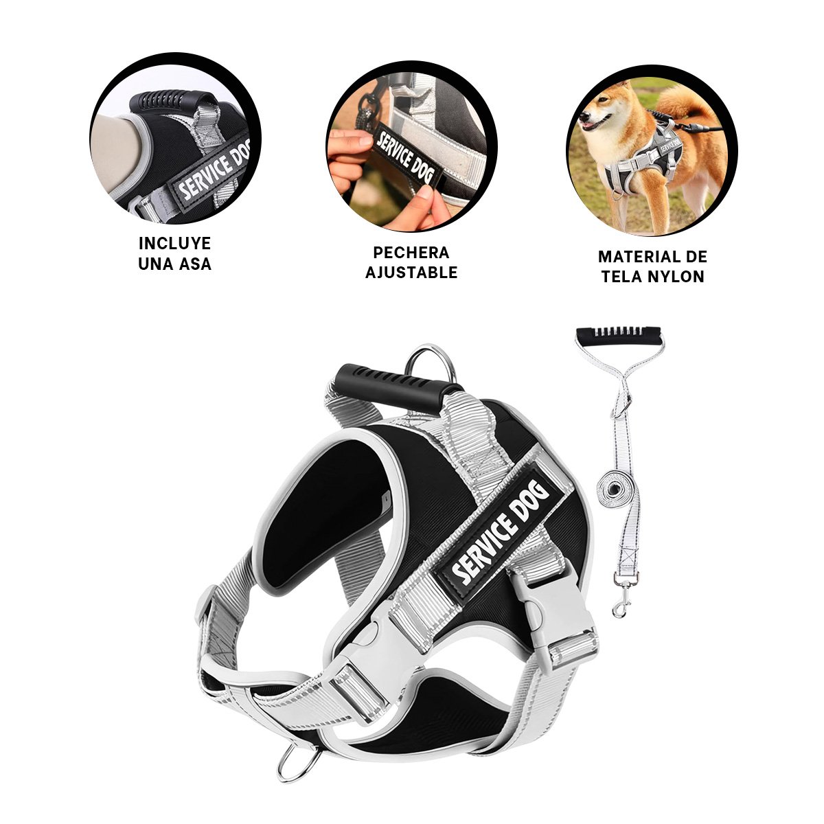 CHALECO PROFESIONAL SERVICE DOG TALLA XL NEGRO CON ASA - 3