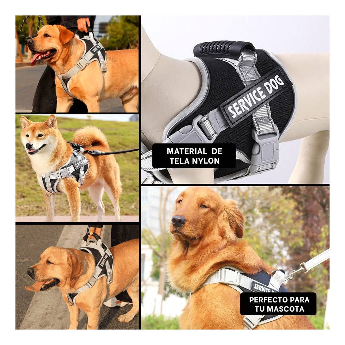 CHALECO PROFESIONAL SERVICE DOG TALLA XL NEGRO CON ASA - 5