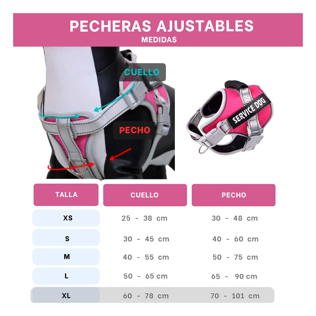 PETO PROFESIONAL SERVICE DOG TALLA XL FUCSIA CON ASA Y+REGALO STICKER - 4