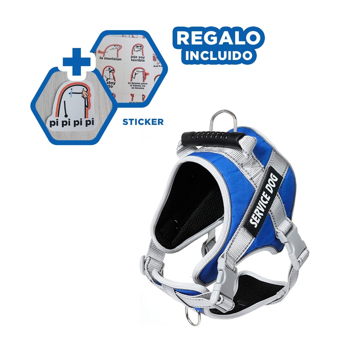 PETO PROFESIONAL SERVICE DOG TALLA XL AZUL CON ASA Y+REGALO STICKER - 1