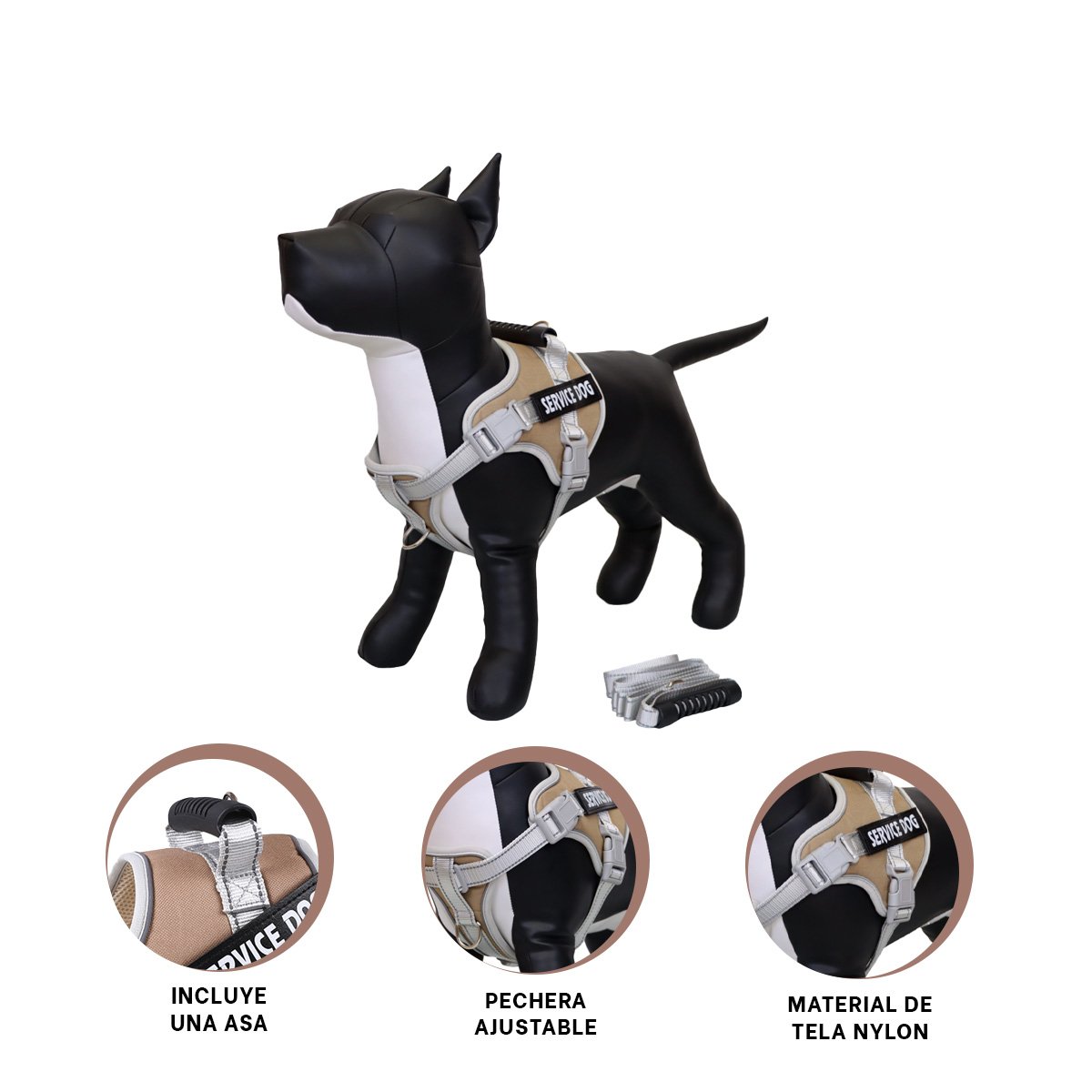 CHALECO PROFESIONAL SERVICE DOG TALLA XL MARRON CON ASA - 3