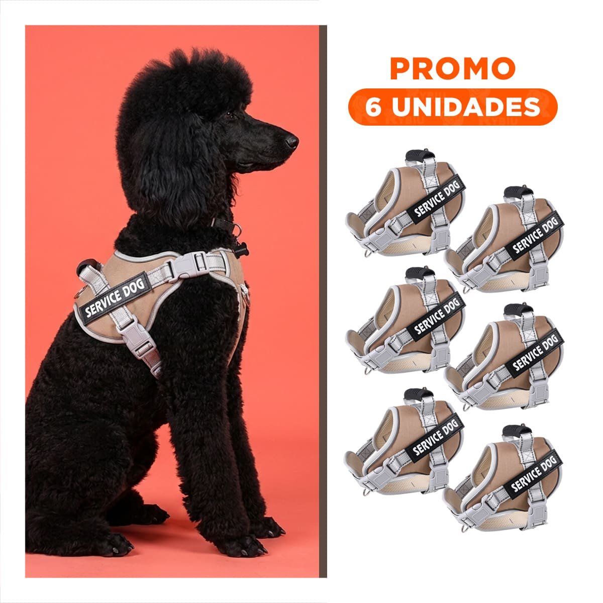 PACK6 HARNESS RESISTENTE SERVICE DOG TALLA XL MARRON CON ASA - 1