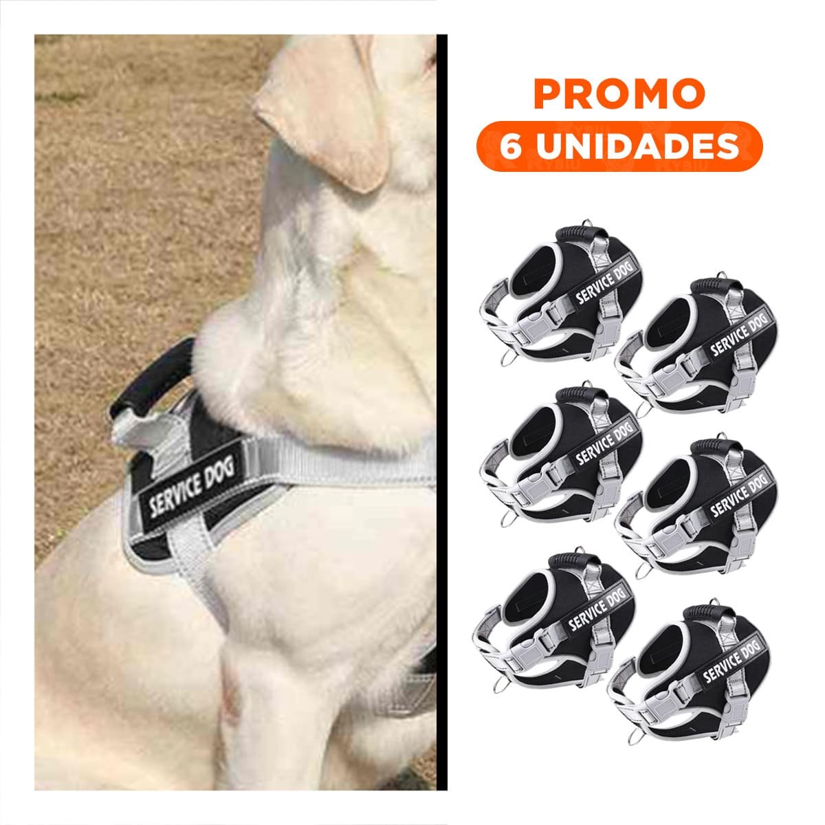 PACK6 HARNESS RESISTENTE SERVICE DOG TALLA XL NEGRO CON ASA - 1