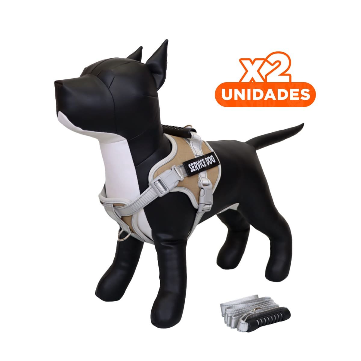 PACK2 CHALECO AJUSTABLE SERVICE DOG TALLA XL MARRON CON ASA - 1