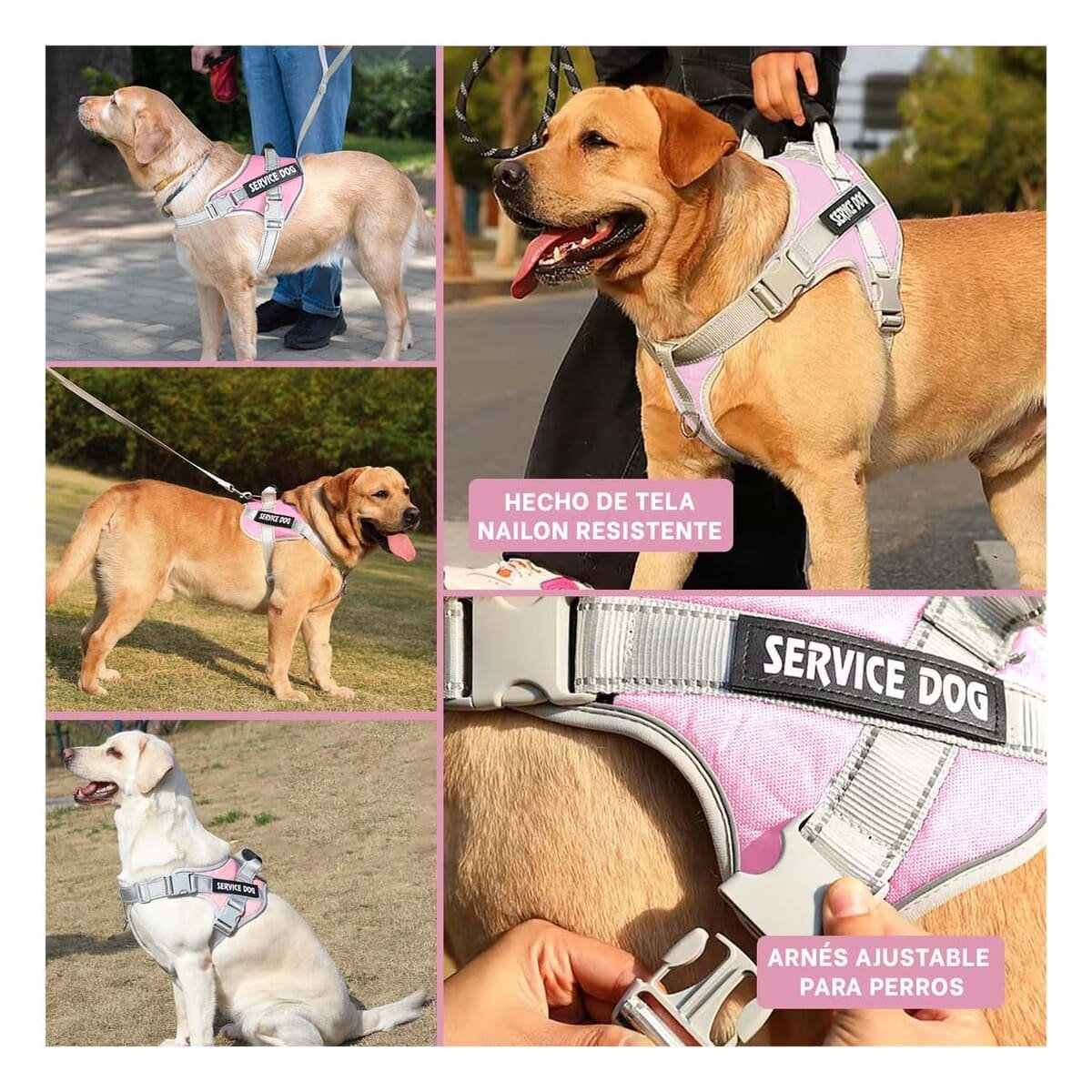 PECHERA AJUSTABLE SERVICE DOG TALLA XL ROSADO CLARO CON ASA Y+LIGAS REGALO - 5