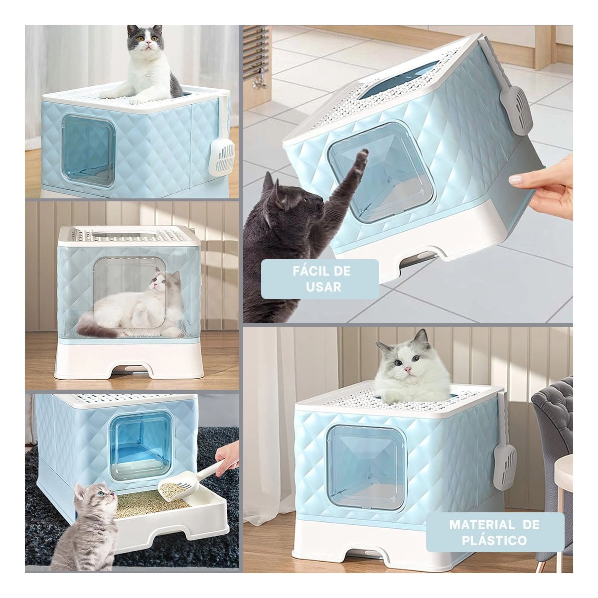 PACK2 ARENERO MODERNO DE GATO COLOR CELESTE CON CUBO CERRADO Y BANDEJA PRACTICA Y+PAPEL REGALO - 3