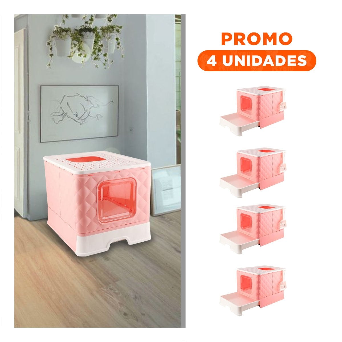 PACK4 SANITARIO HIGIENICO EN COLOR ROSADO PARA GATO CON SISTEMA DESMONTABLE Y+REGALO STICKER - 1