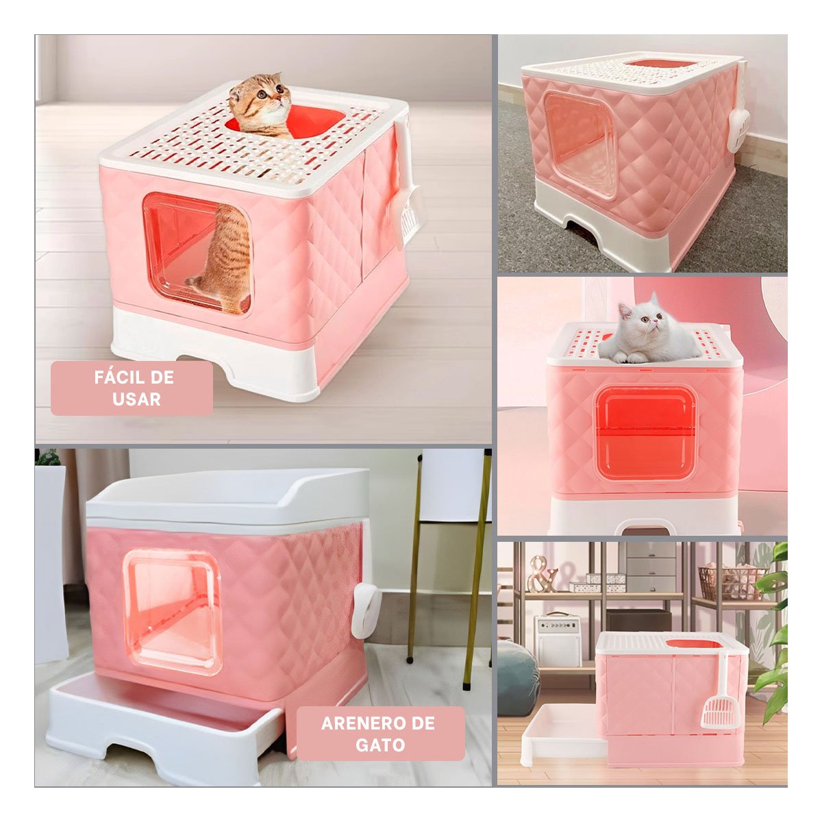 PACK4 SANITARIO HIGIENICO EN COLOR ROSADO PARA GATO CON SISTEMA DESMONTABLE Y+REGALO STICKER - 2