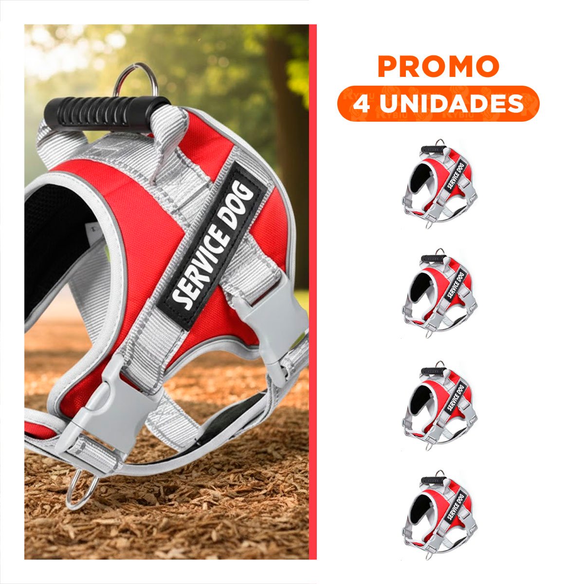 PACK4 CHALECO RESISTENTE SERVICE DOG TALLA L ROJO CON ASA Y+REGALO STICKER - 1