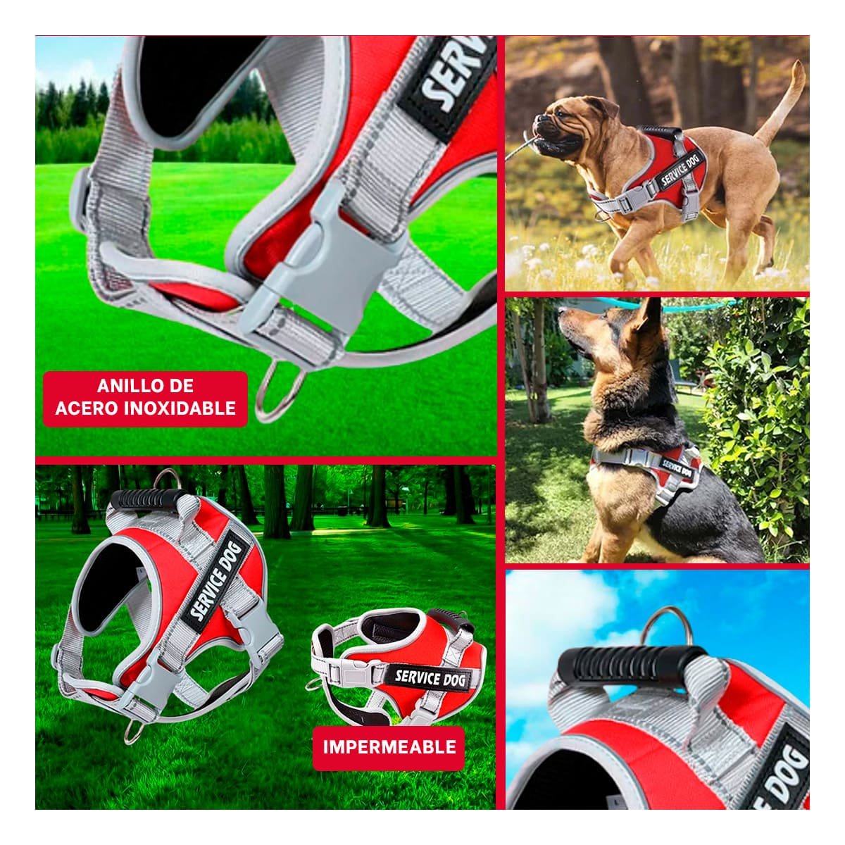 PACK4 CHALECO RESISTENTE SERVICE DOG TALLA L ROJO CON ASA Y+REGALO STICKER - 2