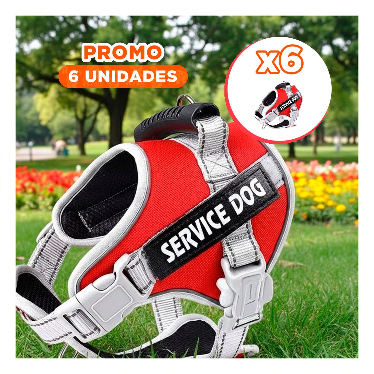 PACK6 PECHERA COMODA SERVICE DOG TALLA L ROJO CON ASA Y+REGALO STICKER - 1