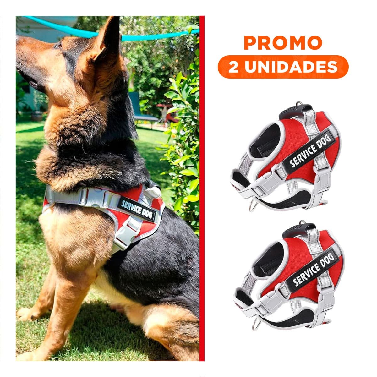 PACK2 CHALECO AJUSTABLE SERVICE DOG TALLA XL ROJO CON ASA - 1