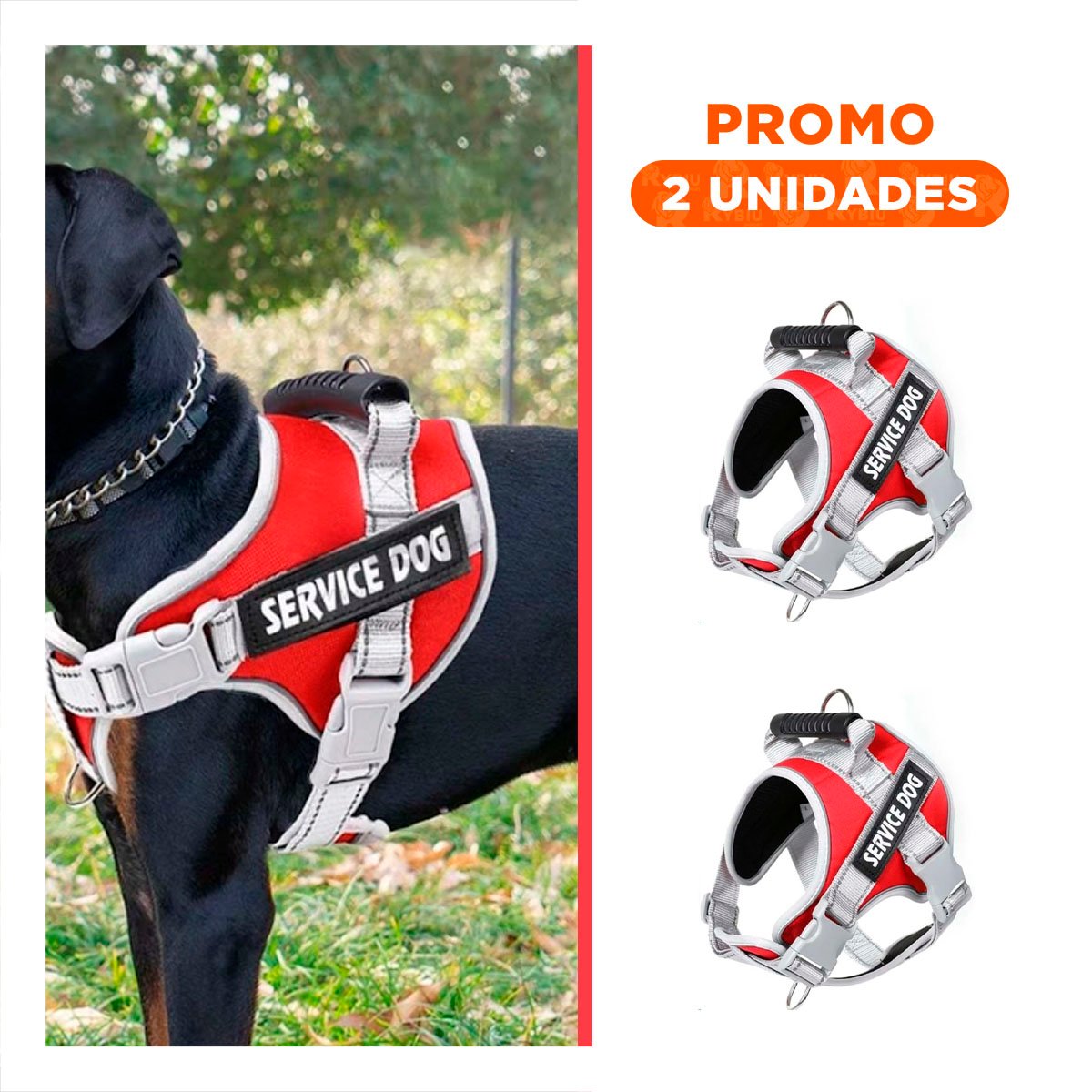 PACK2 CHALECO AJUSTABLE SERVICE DOG TALLA L ROJO CON ASA - 1