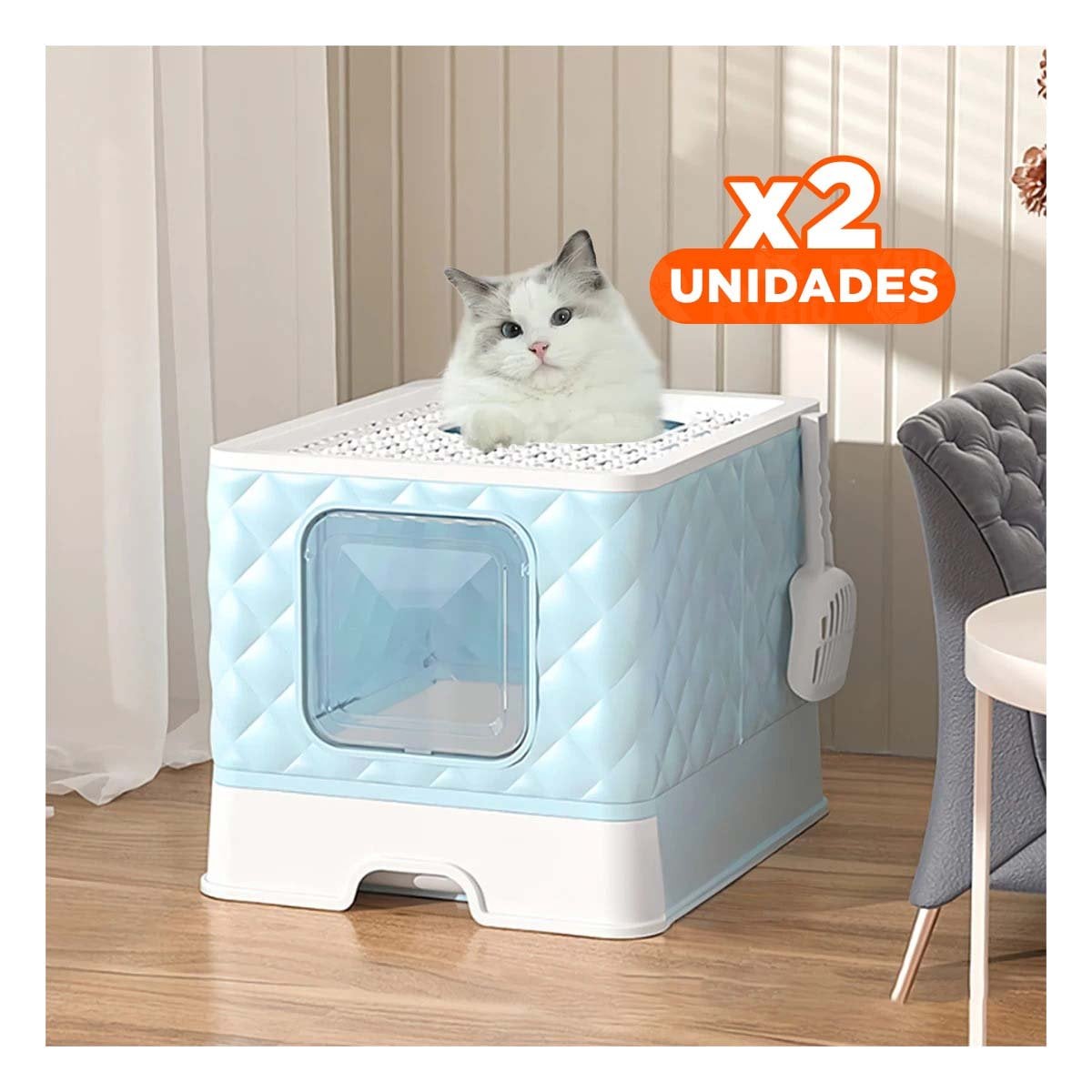 PACK2 ARENERO DE GATO FORMA CUBO EN CELESTE CON BANDEJA INTERIOR DESMONTABLE Y+REGALO STICKER - 1