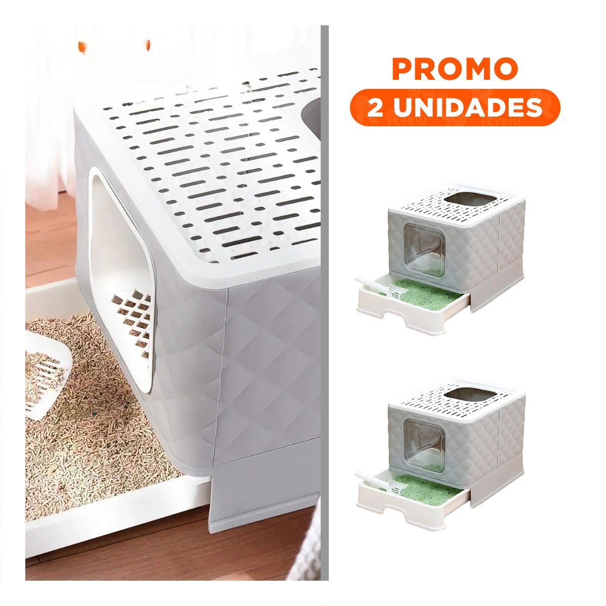 PACK2 ARENERO FUNCIONAL PARA GATO EN COLOR PLOMO CON PALA CERNIDORA Y BASE EXTRAIBLE - 1