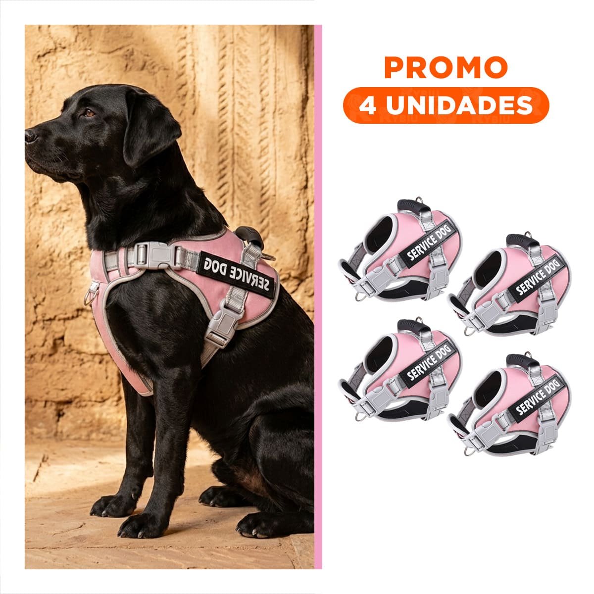 PACK4 CHALECO RESISTENTE SERVICE DOG TALLA L ROSADO CLARO CON ASA Y+REGALO STICKER - 1