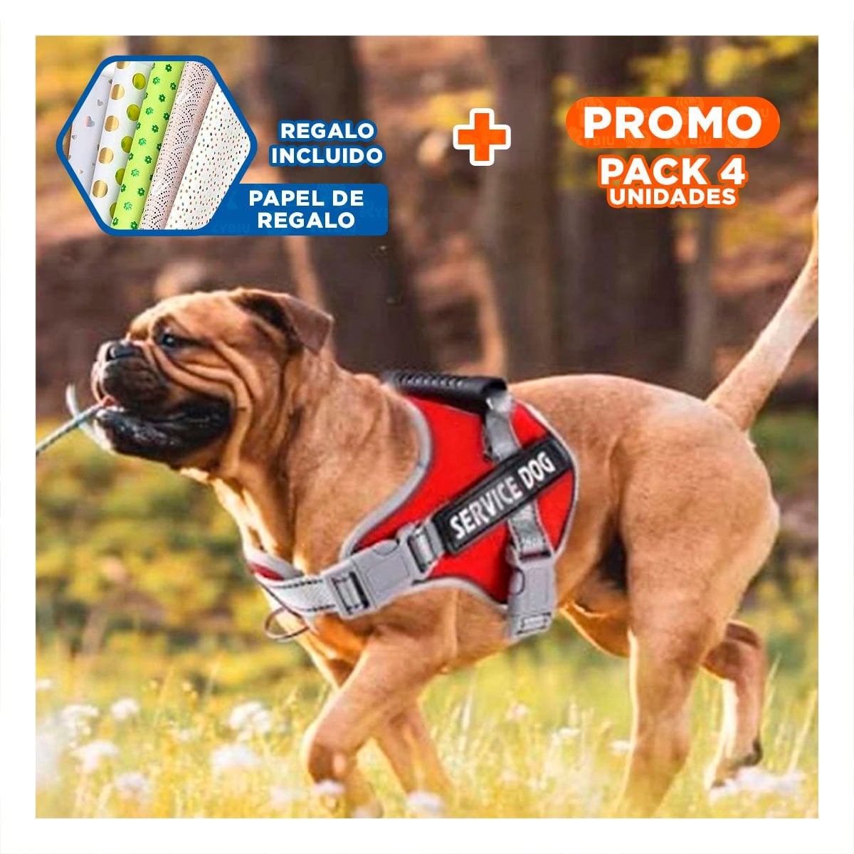 PACK4 ARNES RESISTENTE SERVICE DOG TALLA L ROJO CON ASA Y+PAPEL REGALO - 1