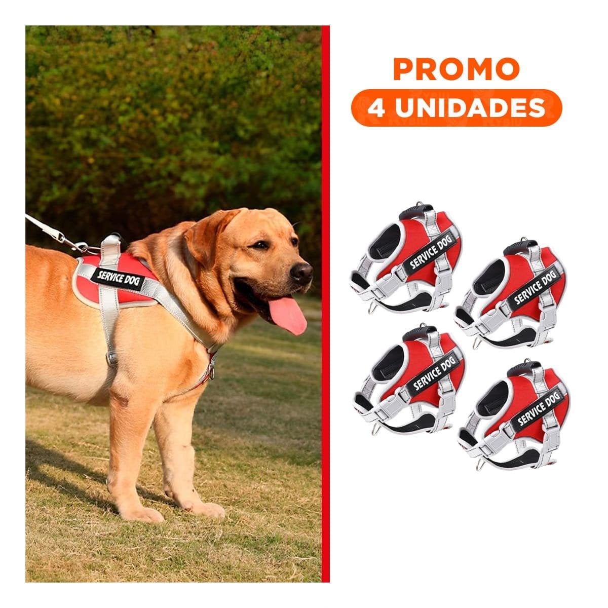PACK4 CHALECO RESISTENTE SERVICE DOG TALLA XL ROJO CON ASA Y+REGALO STICKER - 1