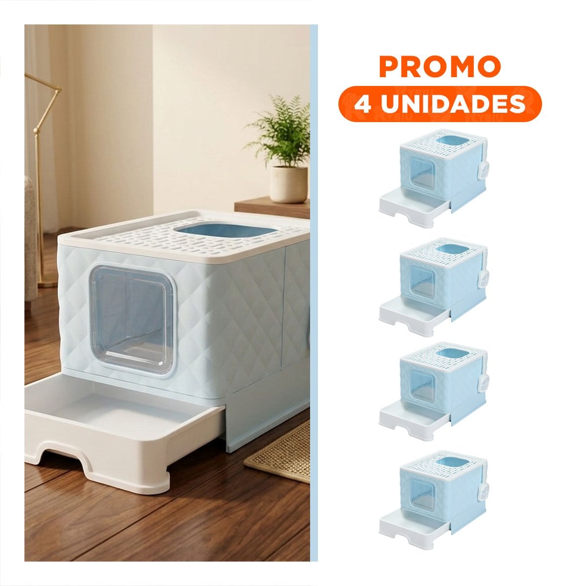 PACK4 SANITARIO HIGIENICO EN COLOR CELESTE PARA GATO CON SISTEMA DESMONTABLE Y+REGALO STICKER - 1