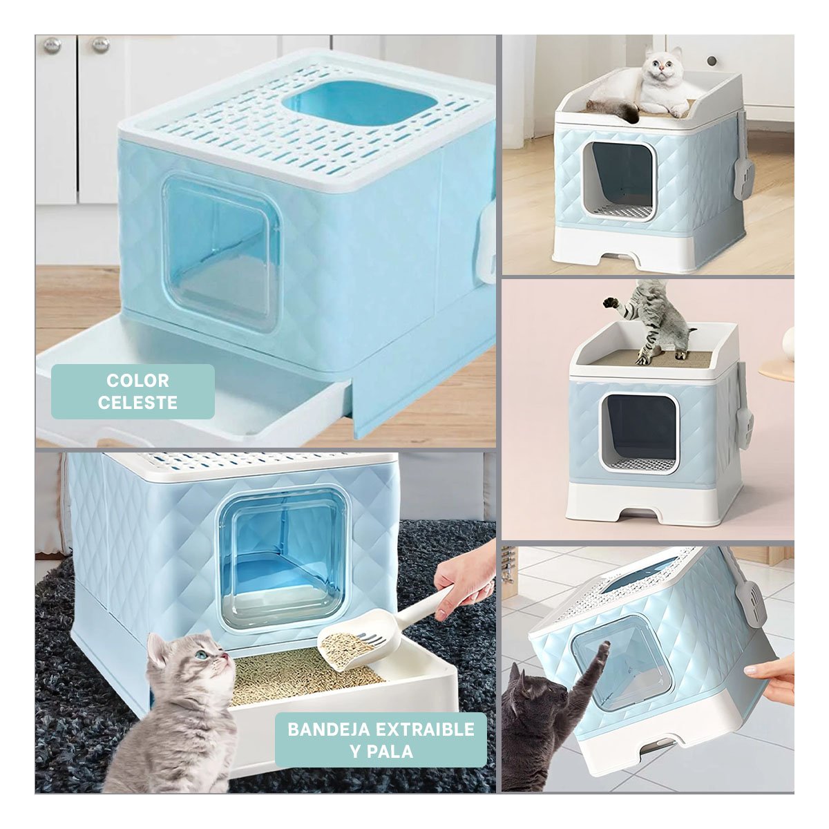 PACK4 SANITARIO HIGIENICO EN COLOR CELESTE PARA GATO CON SISTEMA DESMONTABLE Y+REGALO STICKER - 2