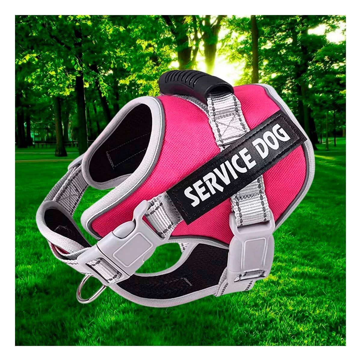 PACK2 CHALECO AJUSTABLE SERVICE DOG TALLA L FUCSIA CON ASA - 2
