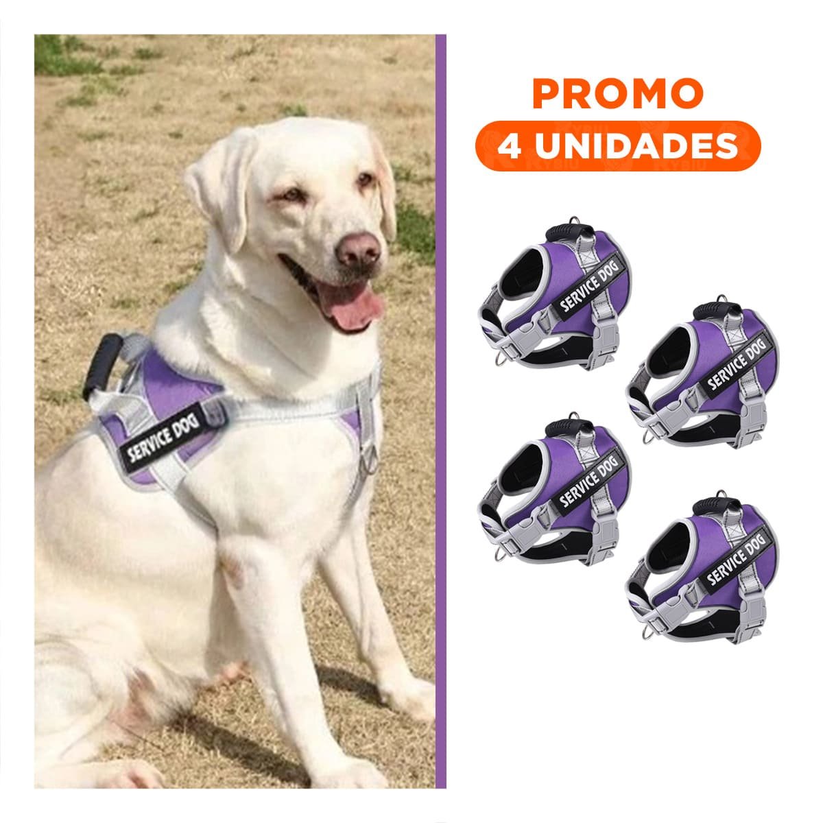 PACK4 CHALECO RESISTENTE SERVICE DOG TALLA L MORADO CON ASA Y+REGALO STICKER - 1
