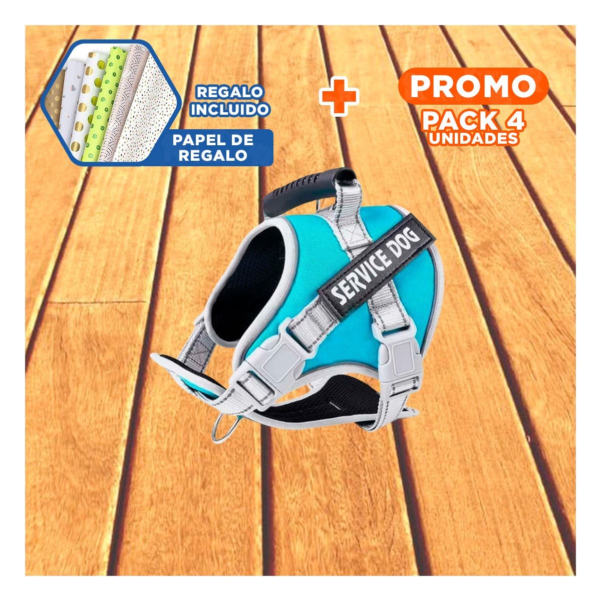 PACK4 ARNES RESISTENTE SERVICE DOG TALLA XL TURQUEZA CON ASA Y+PAPEL REGALO - 1