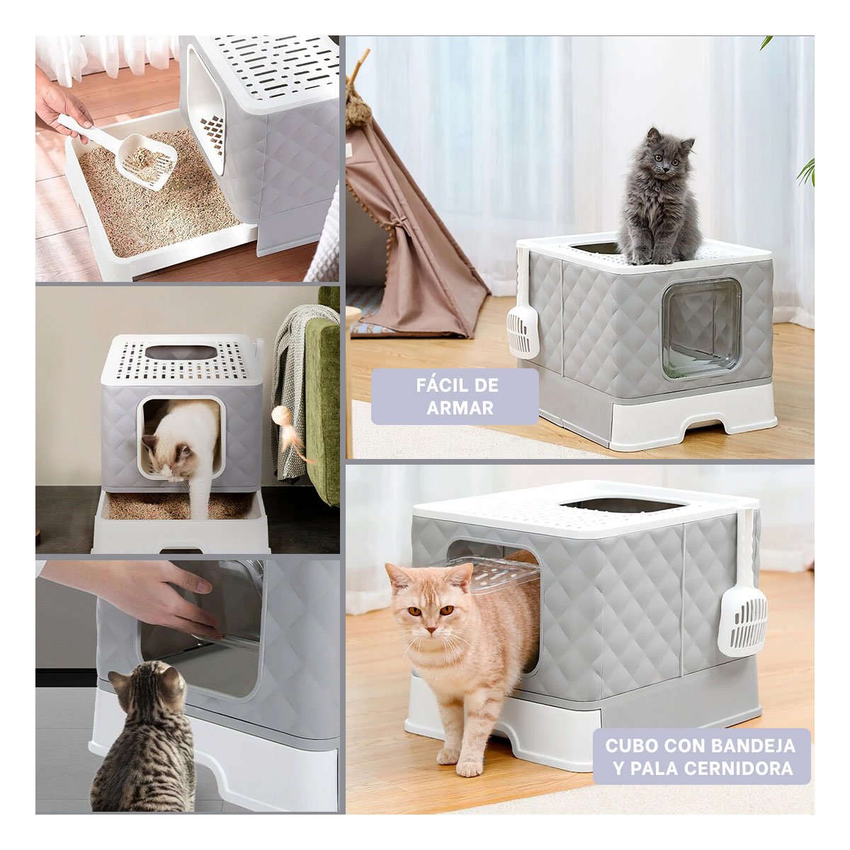 PACK2 ARENERO MODERNO DE GATO EN COLOR PLOMO CON CUBO CERRADO Y BANDEJA PRACTICA Y+PAPEL REGALO - 3