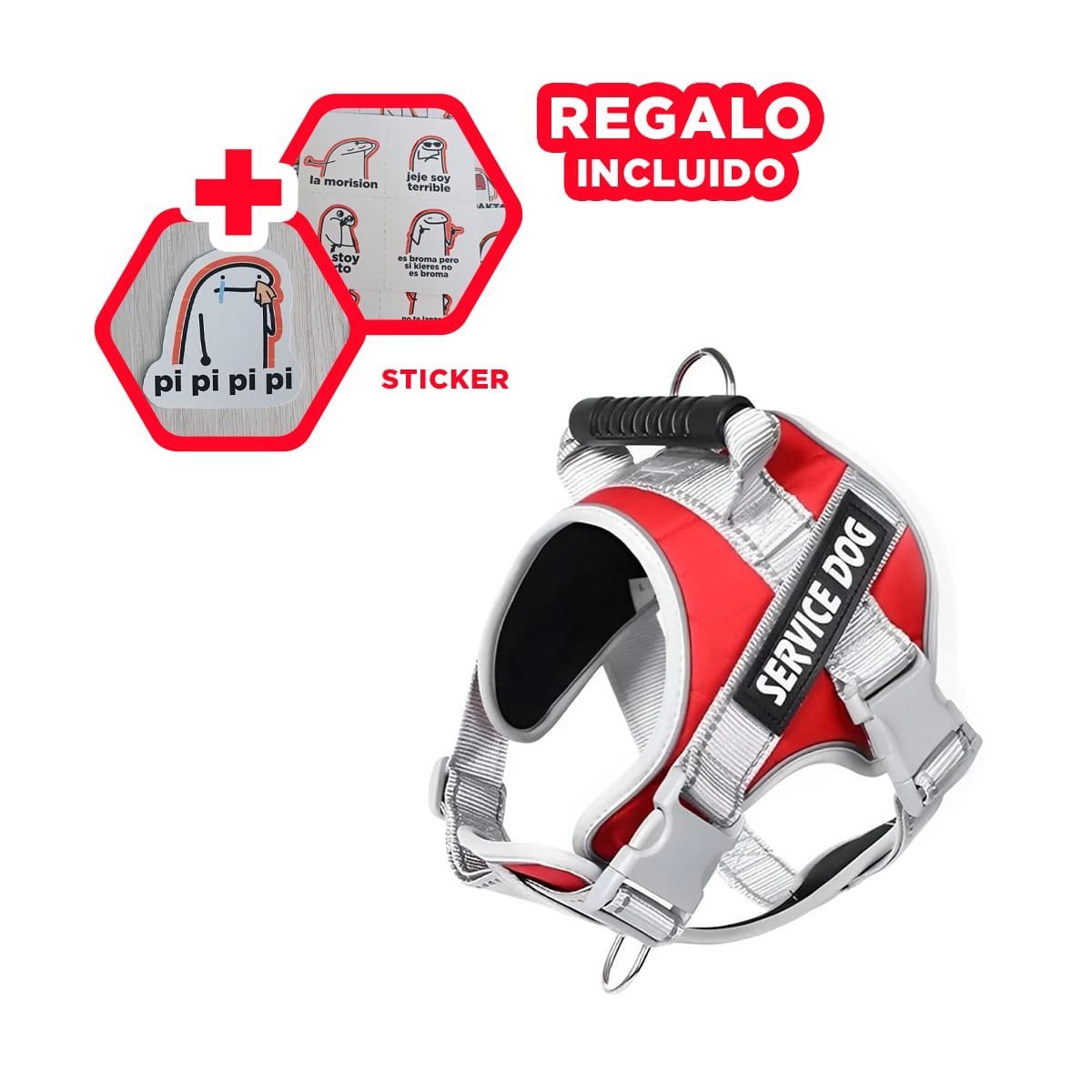 PETO PROFESIONAL SERVICE DOG TALLA XL ROJO CON ASA Y+REGALO STICKER - 1