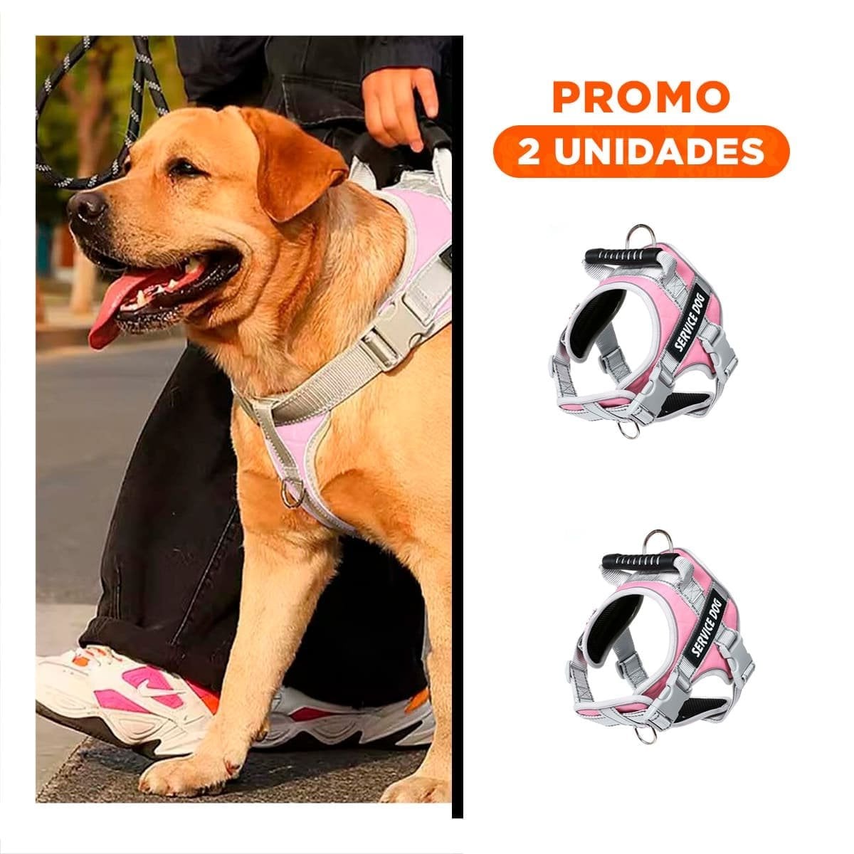 PACK2 CHALECO AJUSTABLE SERVICE DOG TALLA XL ROSADO CLARO CON ASA - 1