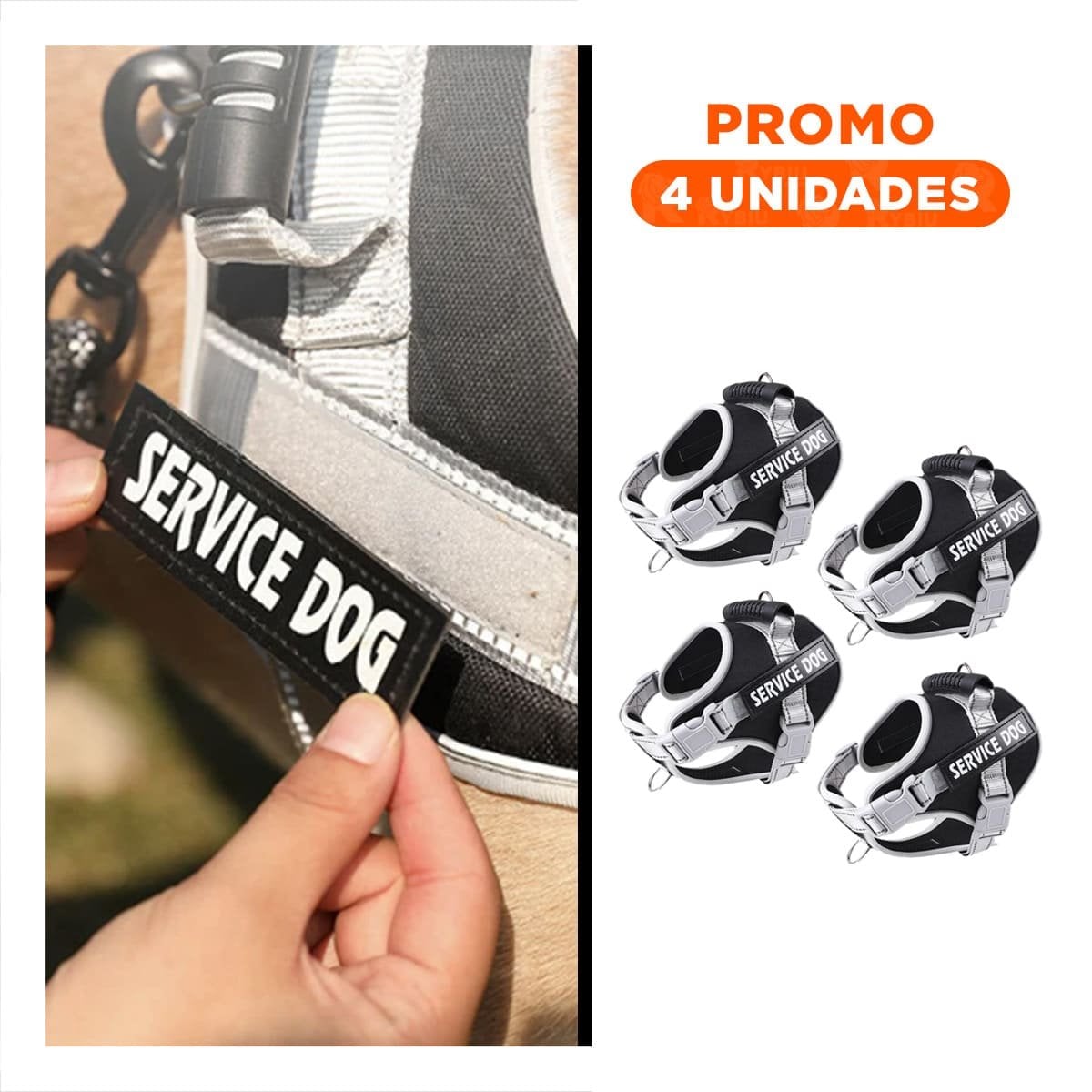 PACK4 CHALECO RESISTENTE SERVICE DOG TALLA XL NEGRO CON ASA Y+REGALO STICKER - 1