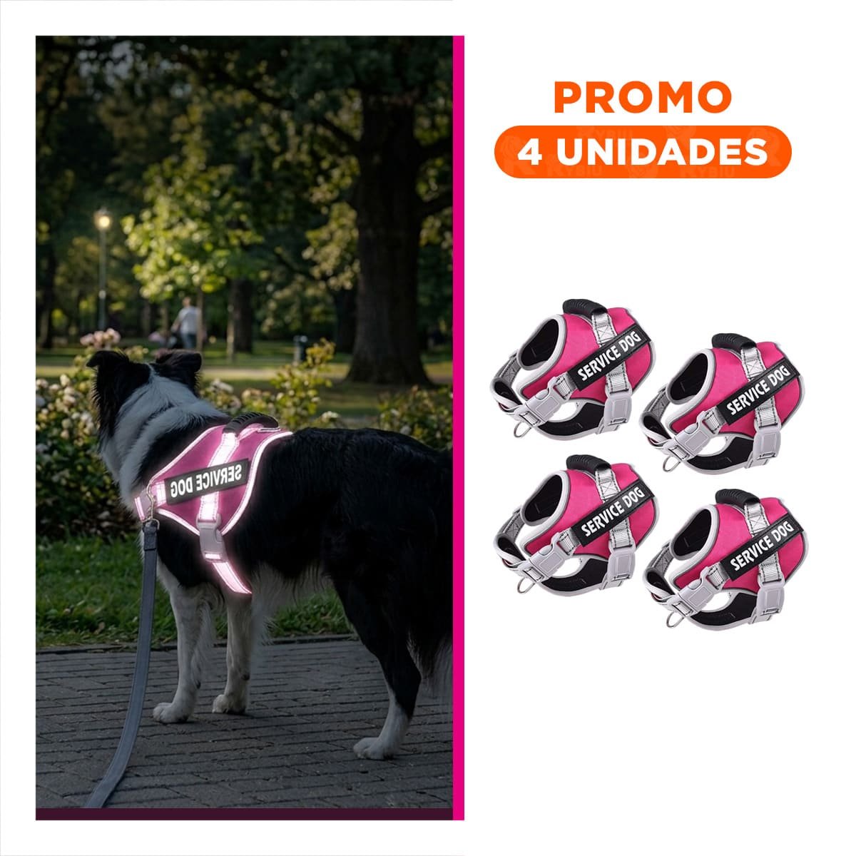PACK4 CHALECO RESISTENTE SERVICE DOG TALLA L FUCSIA CON ASA Y+REGALO STICKER - 1