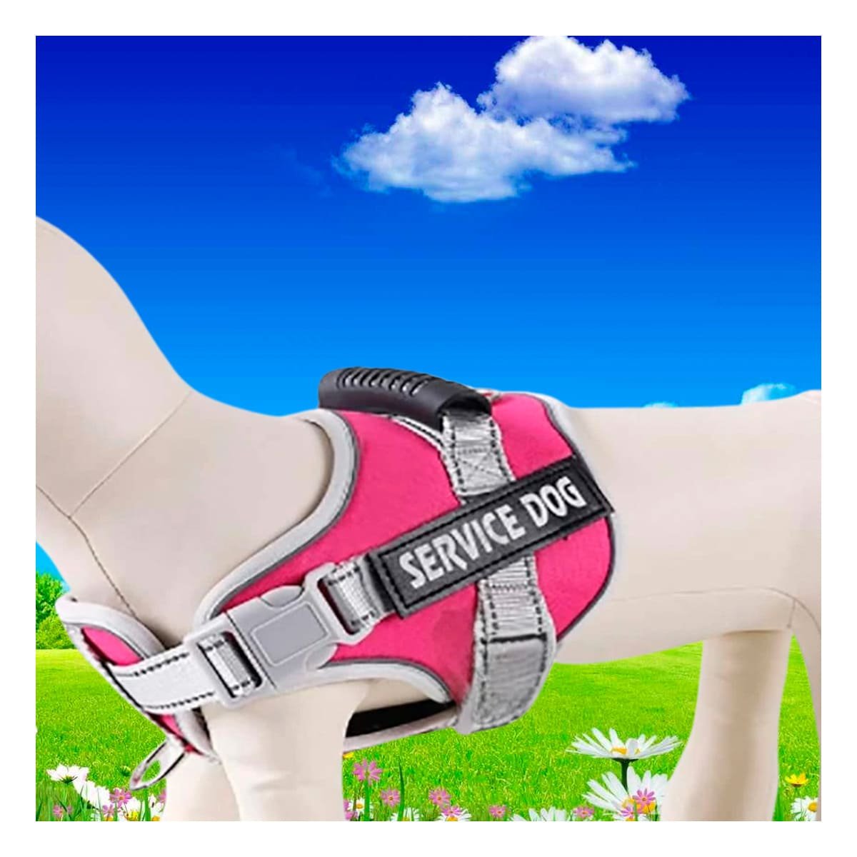 PACK4 CHALECO RESISTENTE SERVICE DOG TALLA L FUCSIA CON ASA Y+REGALO STICKER - 3