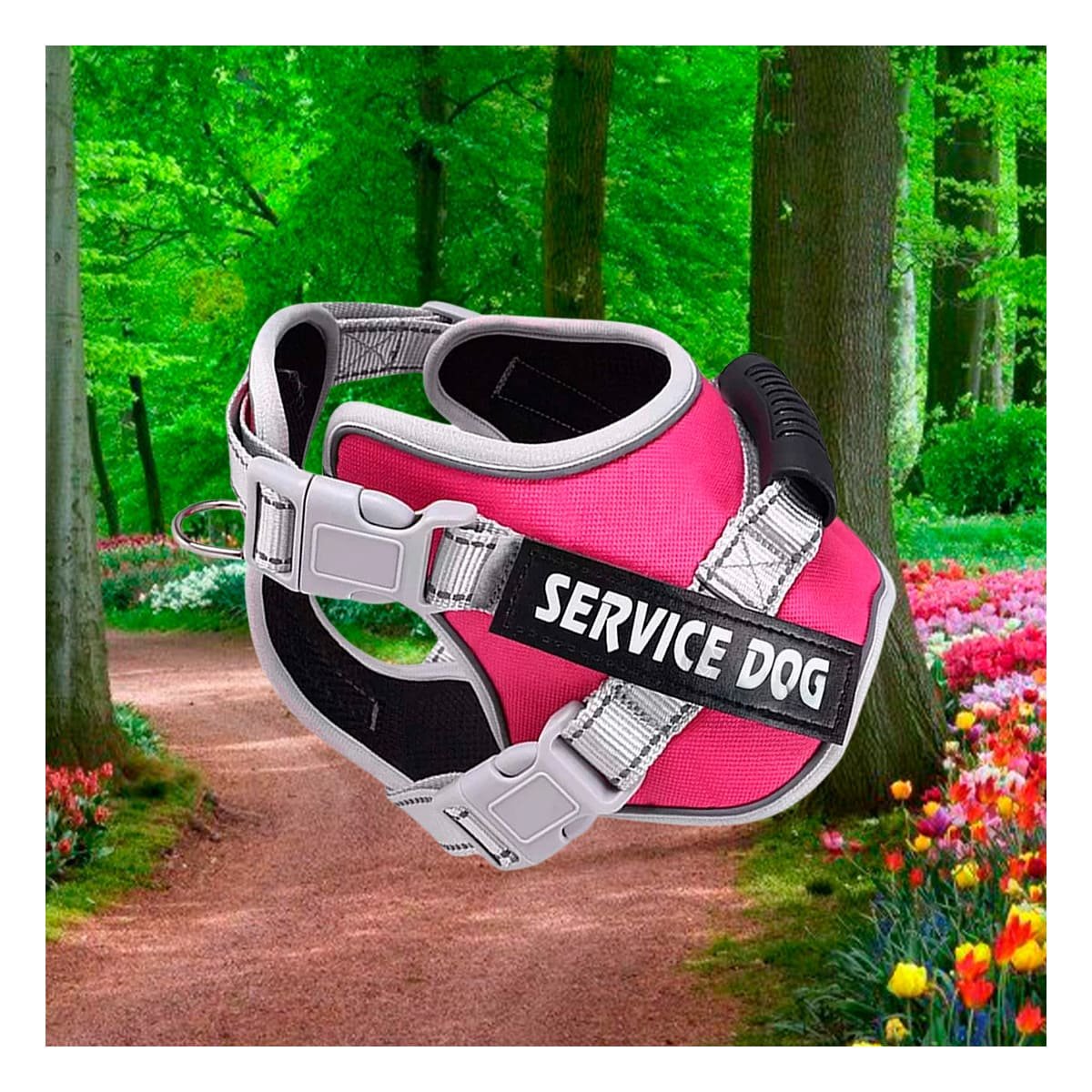 PACK4 CHALECO RESISTENTE SERVICE DOG TALLA L FUCSIA CON ASA Y+REGALO STICKER - 5