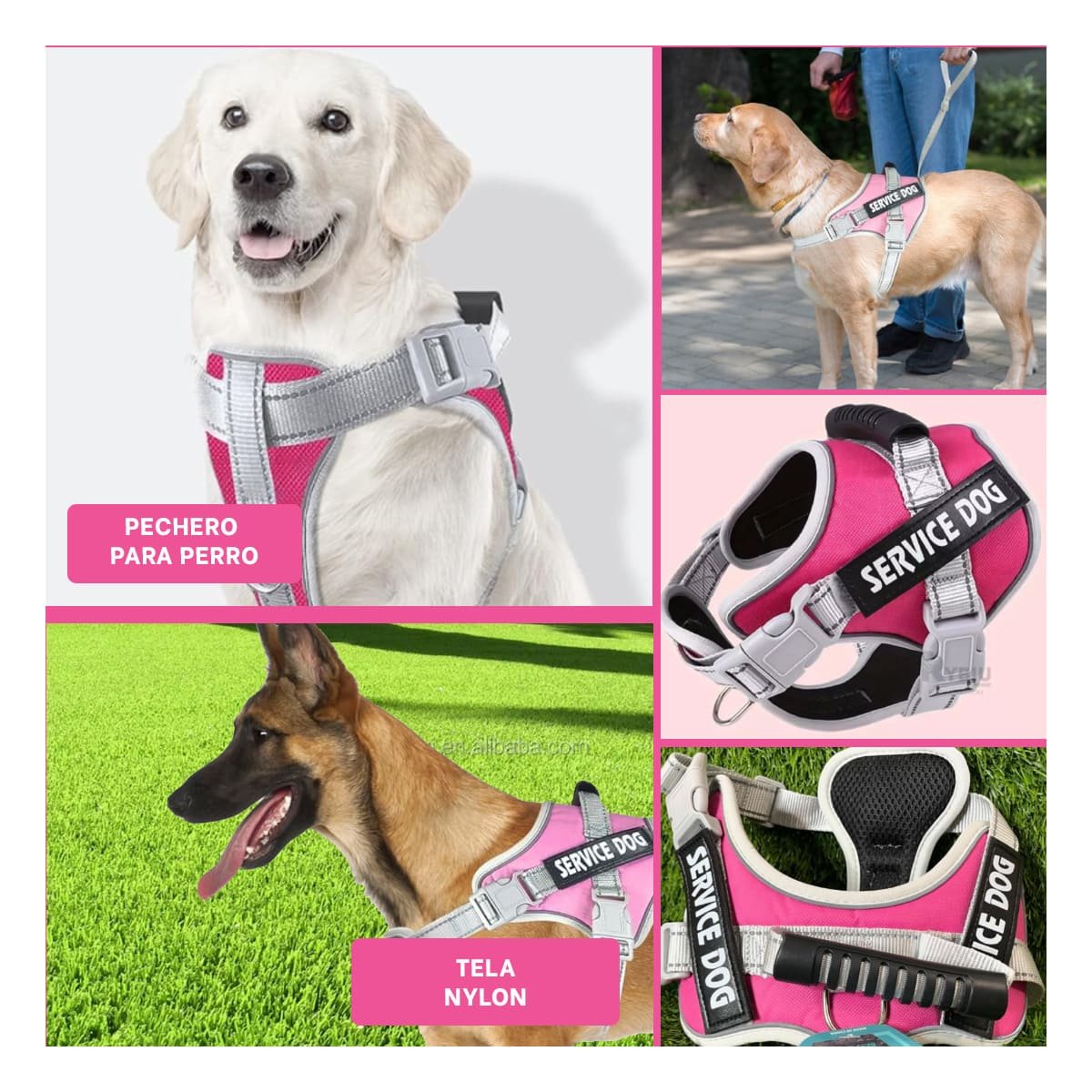 PACK2 HARNESS AJUSTABLE SERVICE DOG TALLA XL FUCSIA CON ASA Y+PAPEL REGALO - 3