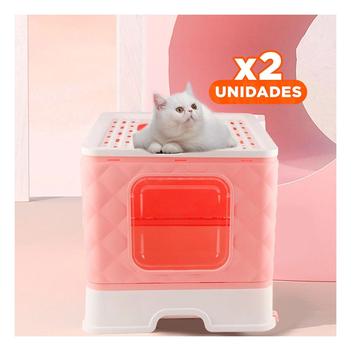 PACK2 ARENERO DE GATO FORMA CUBO COLOR ROSADO CON BANDEJA INTERIOR DESMONTABLE Y+REGALO STICKER - 1
