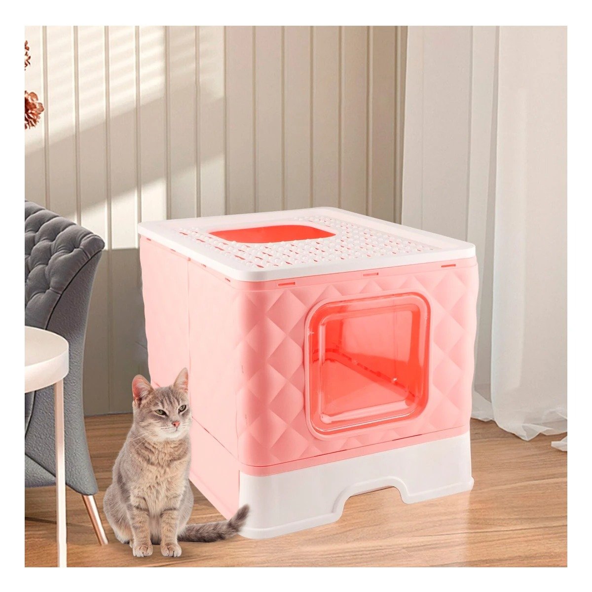 PACK2 ARENERO DE GATO FORMA CUBO COLOR ROSADO CON BANDEJA INTERIOR DESMONTABLE Y+REGALO STICKER - 3