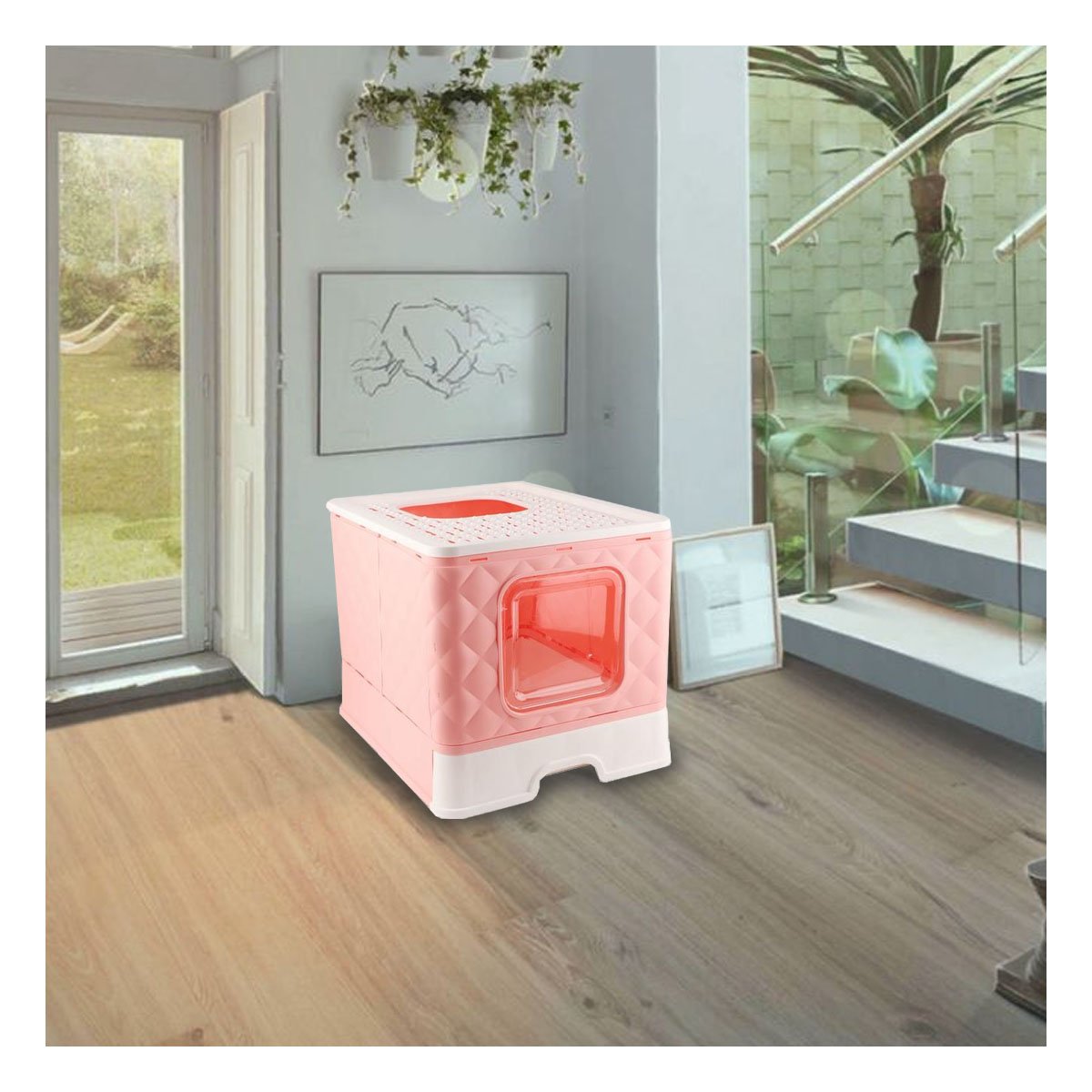 PACK2 ARENERO DE GATO FORMA CUBO COLOR ROSADO CON BANDEJA INTERIOR DESMONTABLE Y+REGALO STICKER - 5