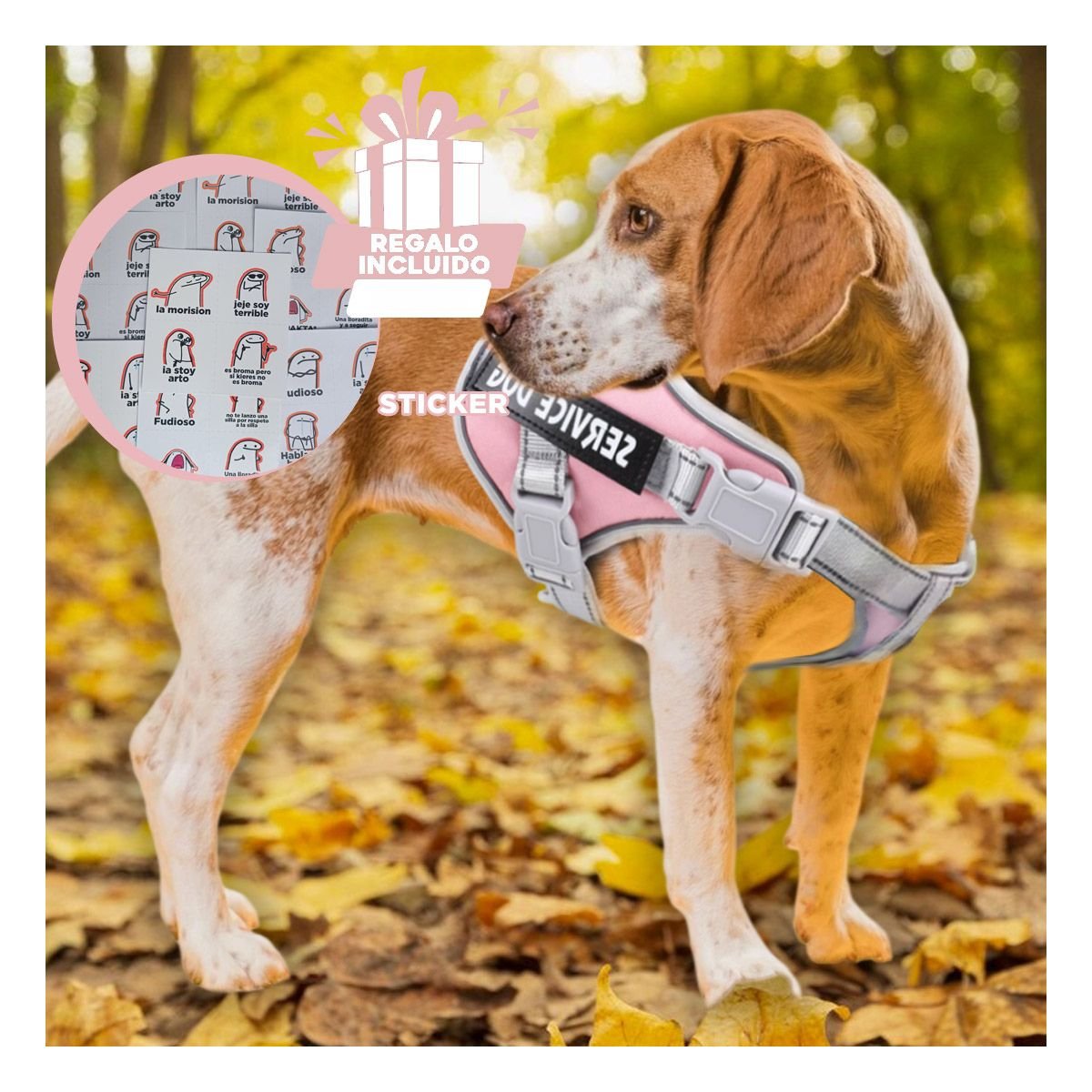 PETO PROFESIONAL SERVICE DOG TALLA L ROSADO CLARO CON ASA Y+REGALO STICKER - 1