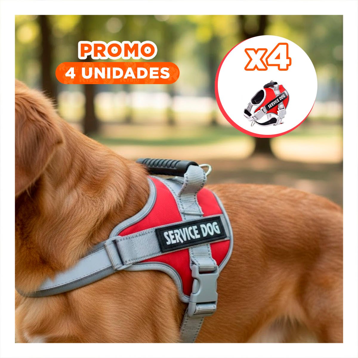 PACK4 PECHERA RESISTENTE SERVICE DOG TALLA L ROJO CON ASA - 1