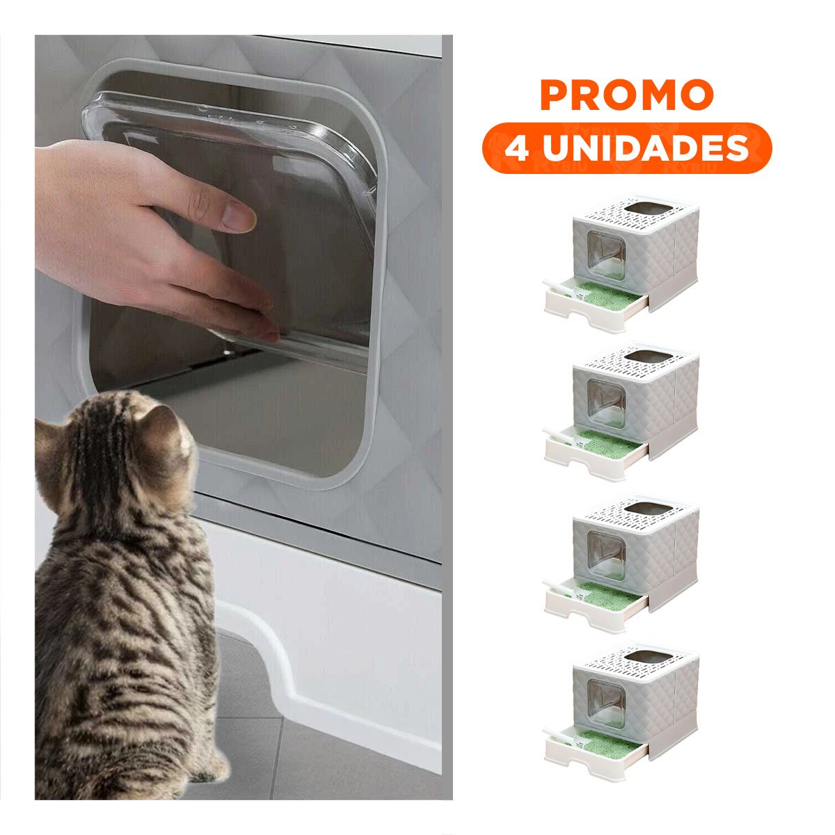 PACK4 SANITARIO HIGIENICO EN COLOR PLOMO PARA GATO CON SISTEMA DESMONTABLE Y+REGALO STICKER - 1
