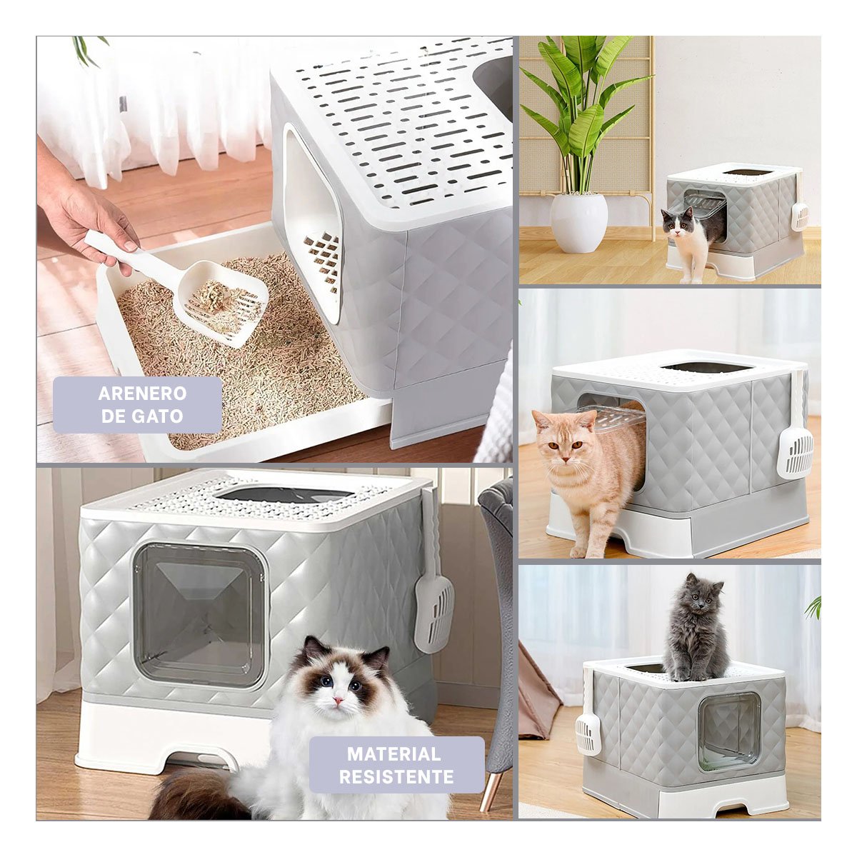 PACK4 SANITARIO HIGIENICO EN COLOR PLOMO PARA GATO CON SISTEMA DESMONTABLE Y+REGALO STICKER - 2
