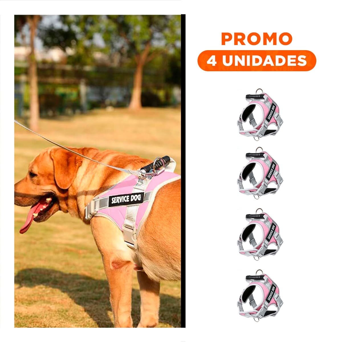 PACK4 CHALECO RESISTENTE SERVICE DOG TALLA XL ROSADO CLARO CON ASA Y+REGALO STICKER - 1