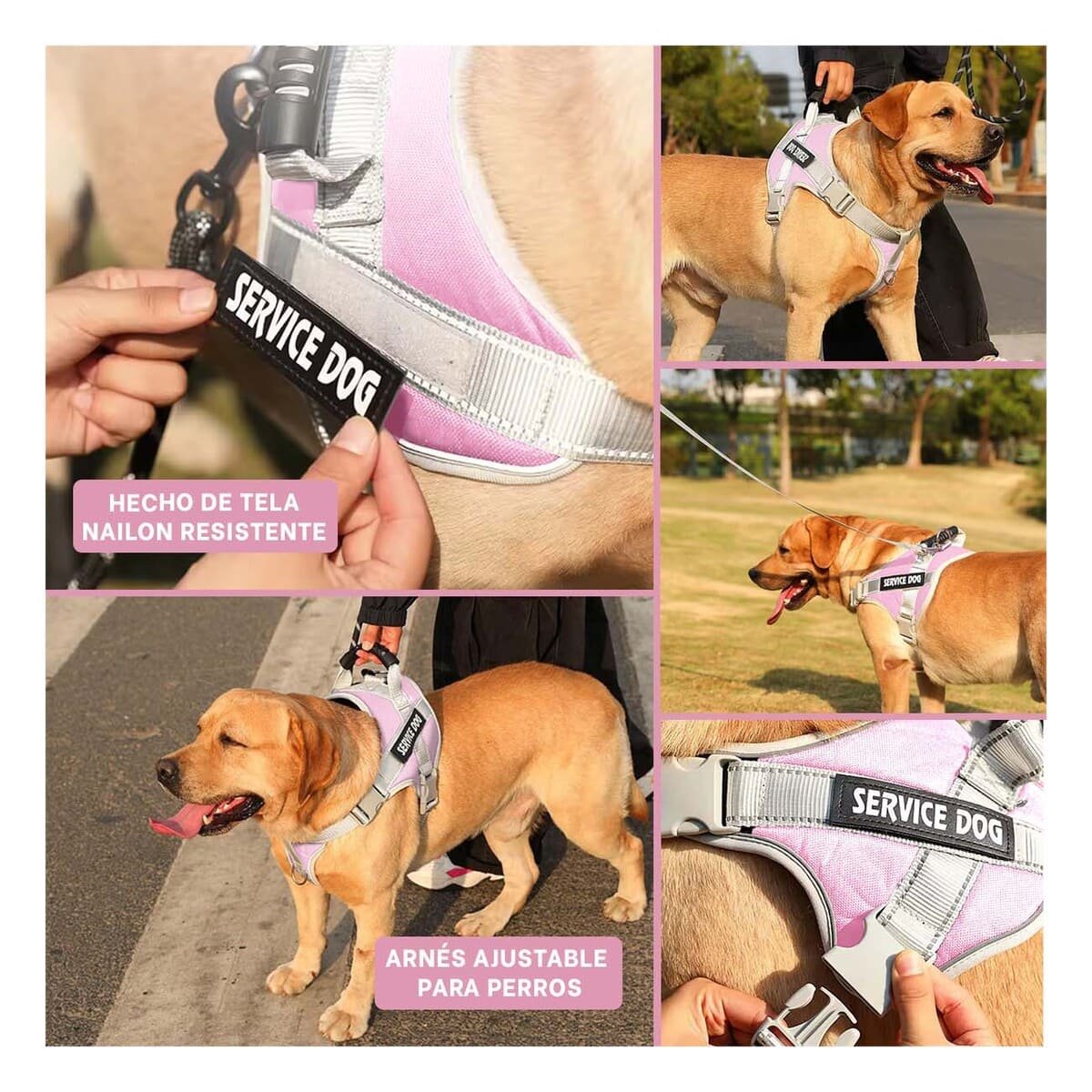 PACK4 CHALECO RESISTENTE SERVICE DOG TALLA XL ROSADO CLARO CON ASA Y+REGALO STICKER - 2