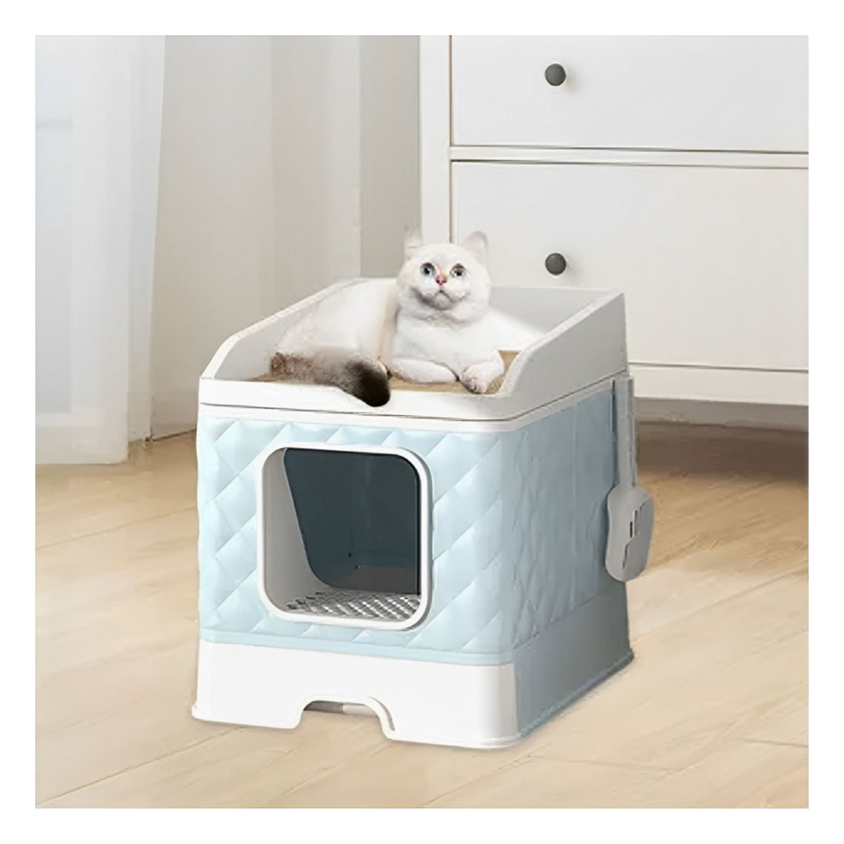 PACK4 SANITARIO FUNCIONAL DE GATO EN COLOR CELESTE CON PALA CERNIDORA INCLUIDA - 5