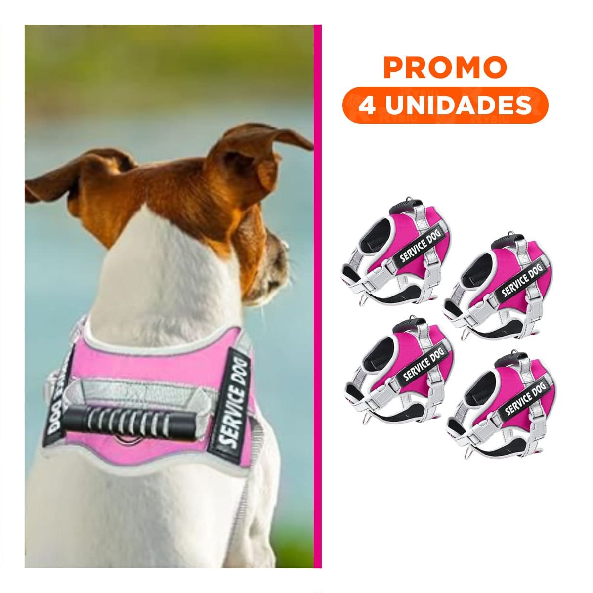 PACK4 CHALECO RESISTENTE SERVICE DOG TALLA XL FUCSIA CON ASA Y+REGALO STICKER - 1